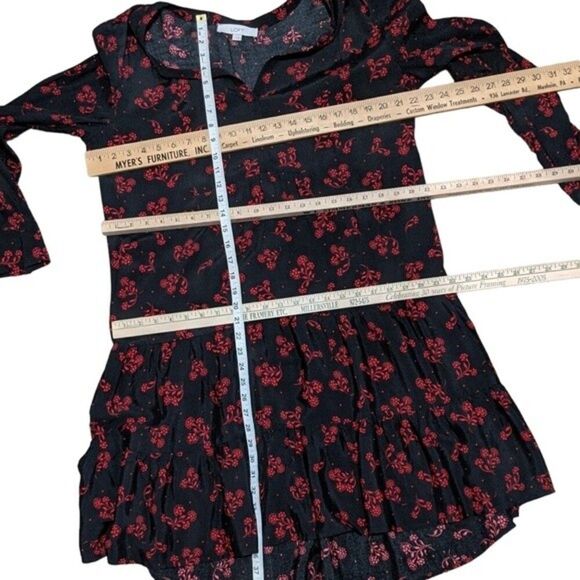 Loft LT garden split neck swing tiered ruffle dress long sleeve red blac… - Picture 3 of 10